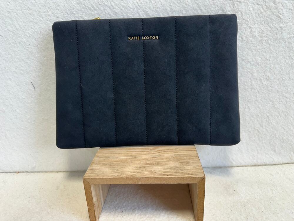 Katie Loxton Kendra Quilted Vegan Leather Clutch Purse Black Minimalist Classic